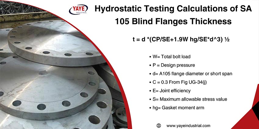 Hydrostatic Testing Calculations of SA 105 Blind Flanges Thickness